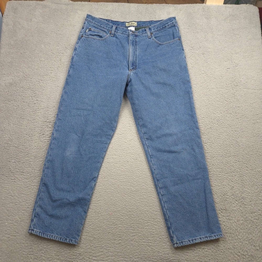L.L.Bean Fleece Lined Jeans Mens 38x30 Classic‎ Fit Blue Denim Straight Workwear